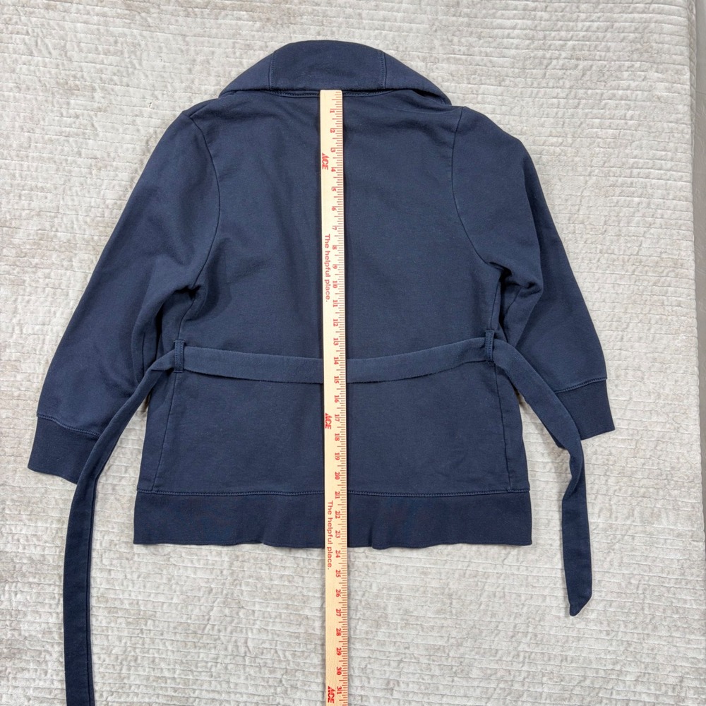 J.Crew Antique Fleece Navy Blue Shawl Collar Belted Wrap Cardigan Jacket Medium - Picture 8 of 8